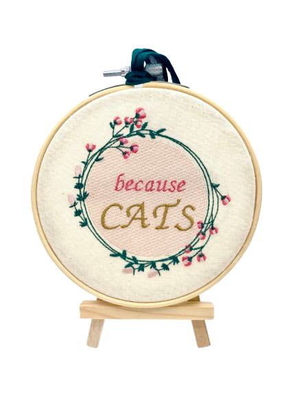 Pussolini™ borduurkunst: "because cats" (roze/goud)