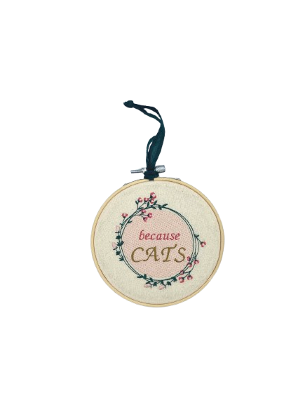 Pussolini™ borduurkunst: "because cats" (roze/goud)