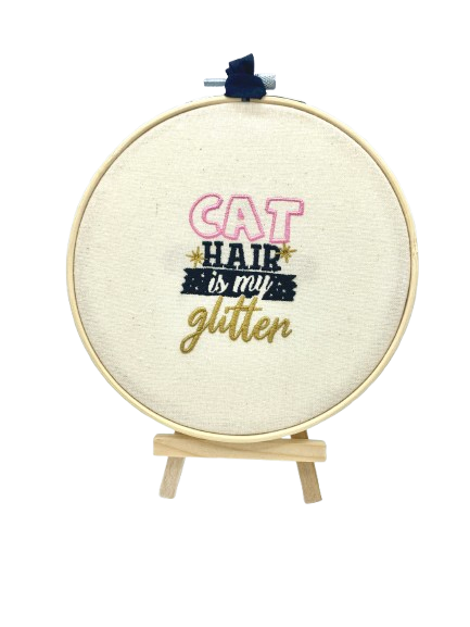 Pussolini™ borduurkunst: kattenhaar is mijn glitter (zwart)