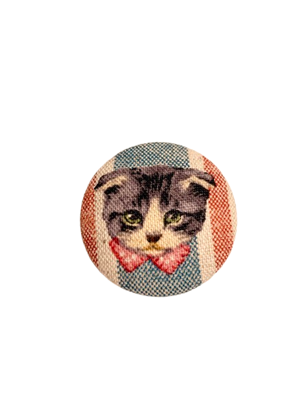 Pussolini™ stoffen button: grijze cyper met strik