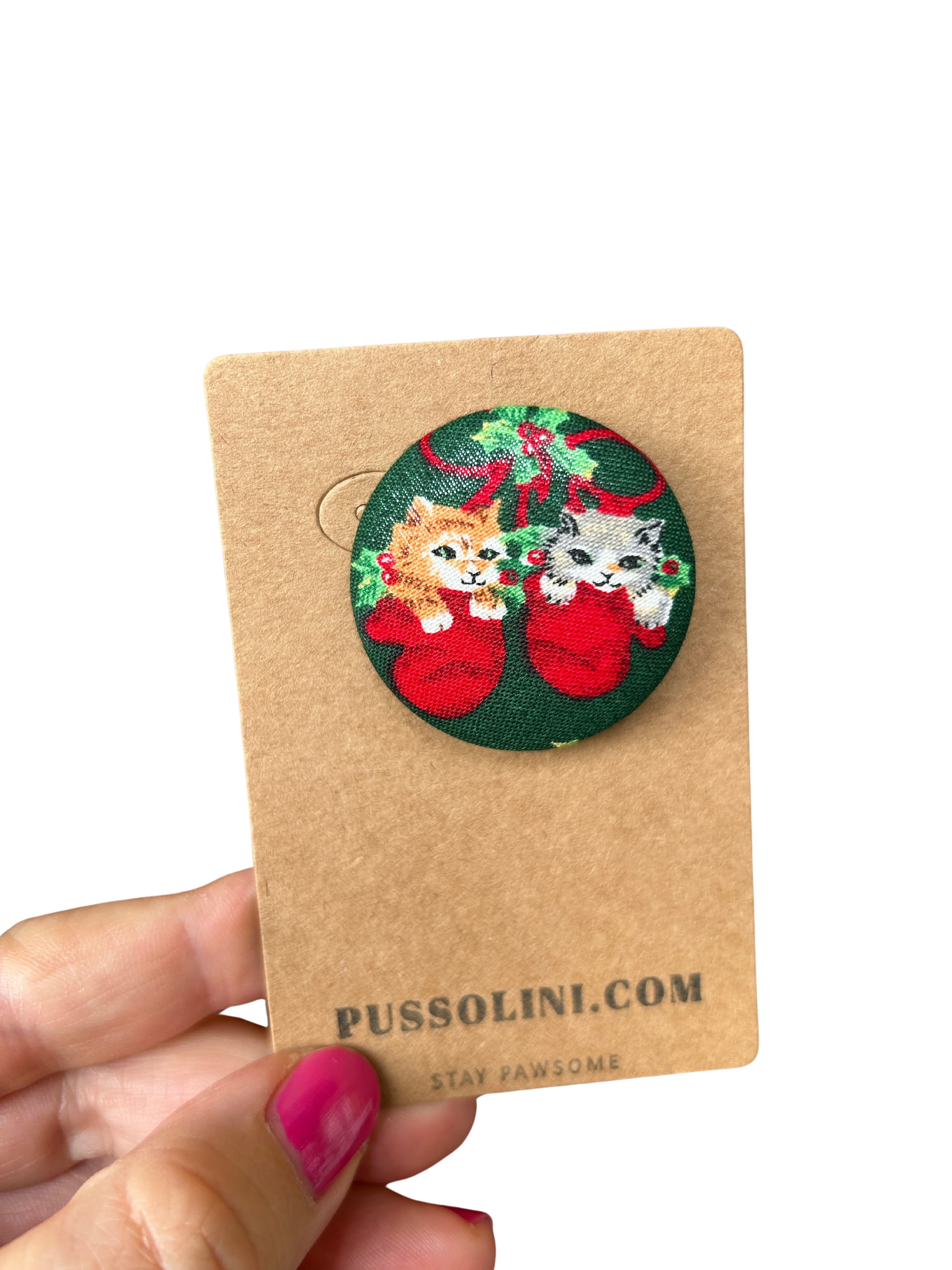 Pussolini™ stoffen kerstbutton