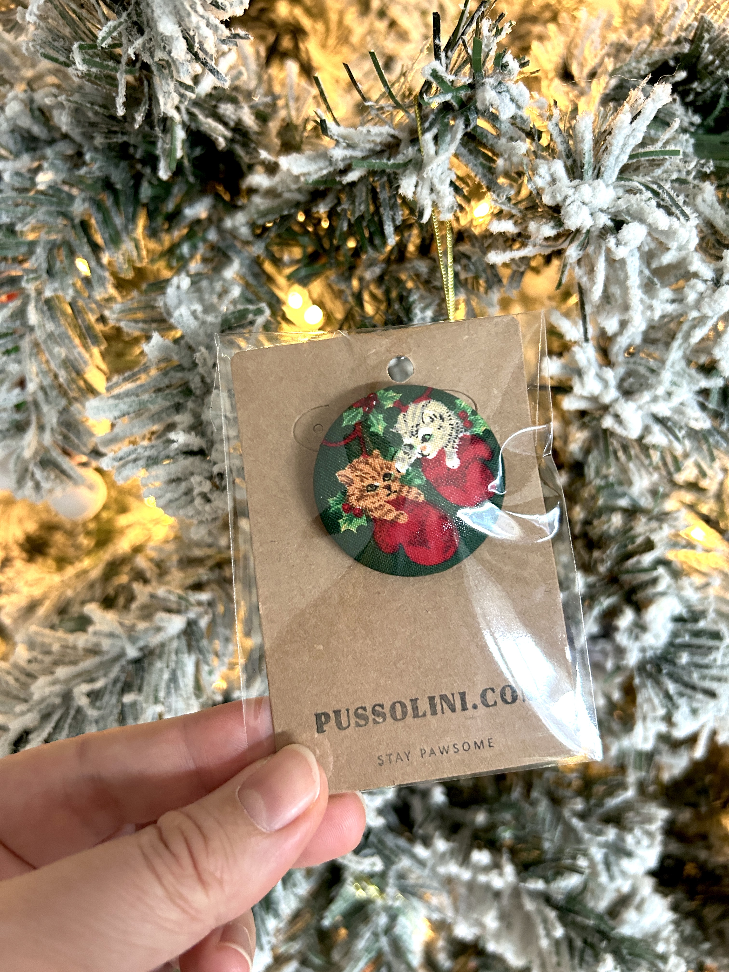 Pussolini™ stoffen kerstbutton