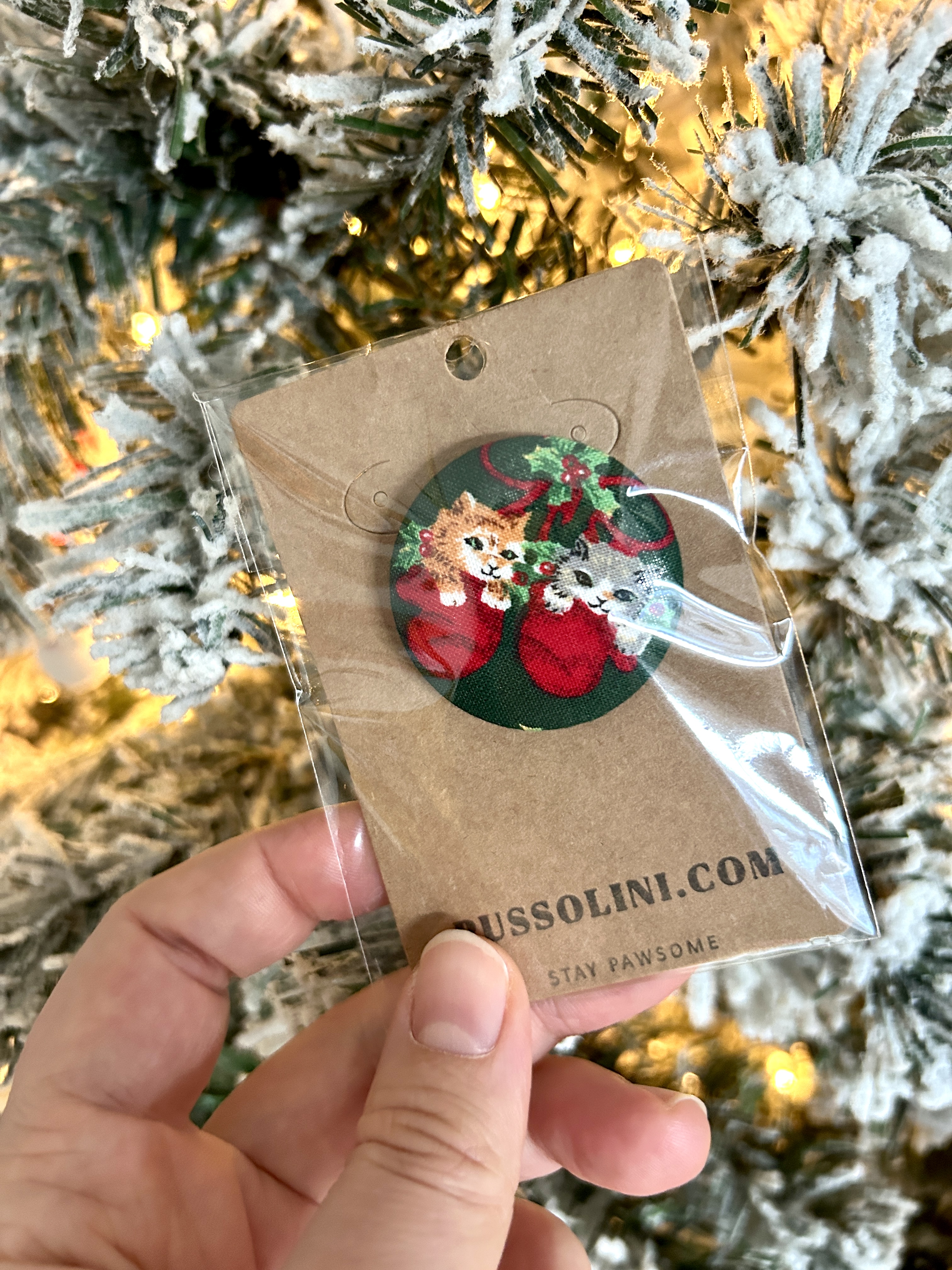 Pussolini™ stoffen kerstbutton