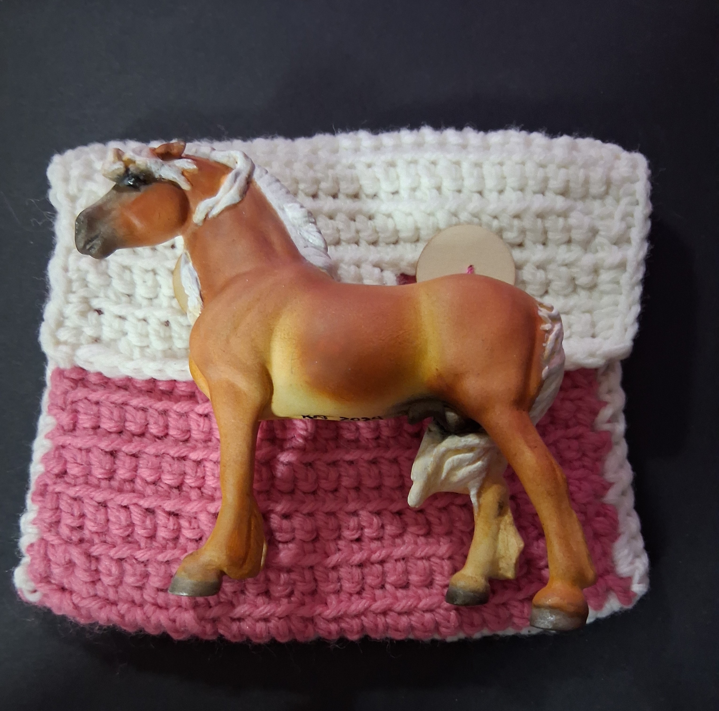 Handcrafted Crocheted Pony Pouch Pink & White