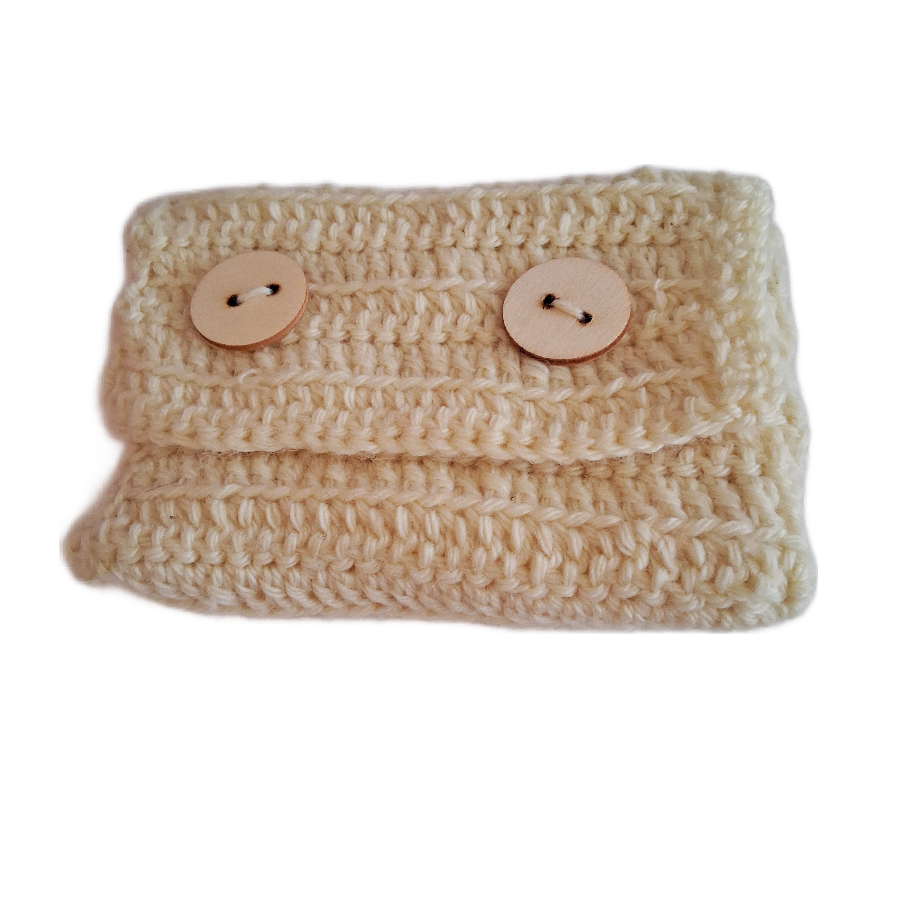 Yellow Handmade Crochet Ponyz Pouchez lined with artificial fur 4in x 5 in. 