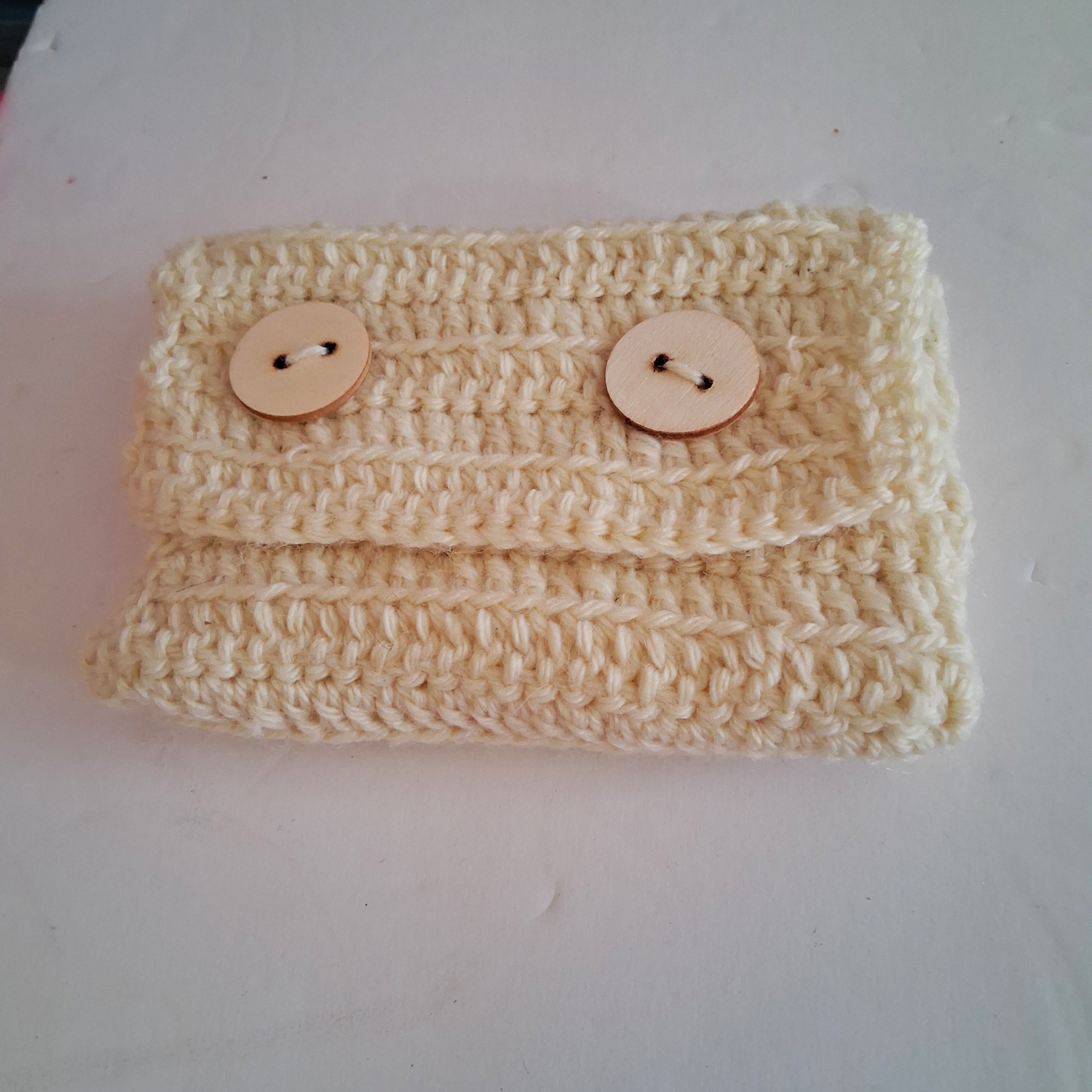 Yellow Handmade Crochet Ponyz Pouchez lined with artificial fur 4in x 5 in. 