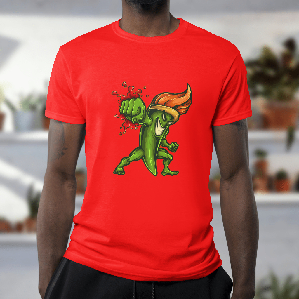 Graphic t-shirt with hot pepper cartoon design
