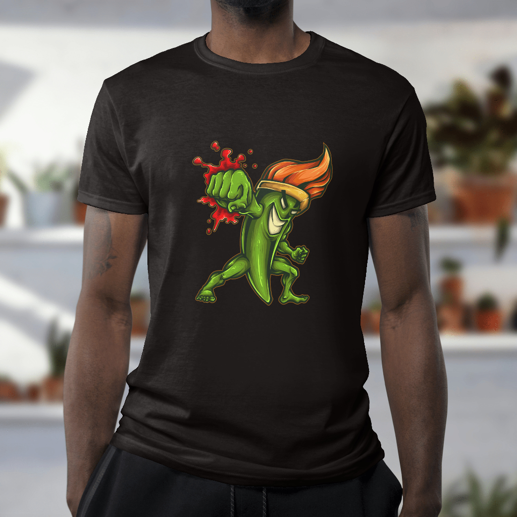 Graphic t-shirt with hot pepper cartoon design