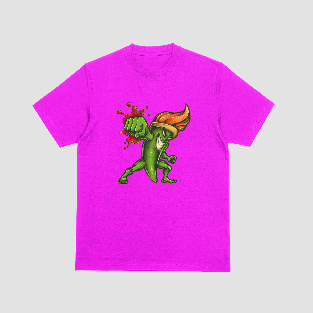Graphic t-shirt with hot pepper cartoon design