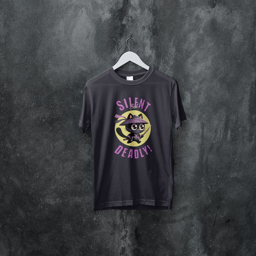 Silent but deadly t-shirt with cat graphic