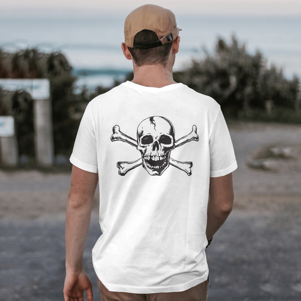black & white skull and crossbones t-shirt
