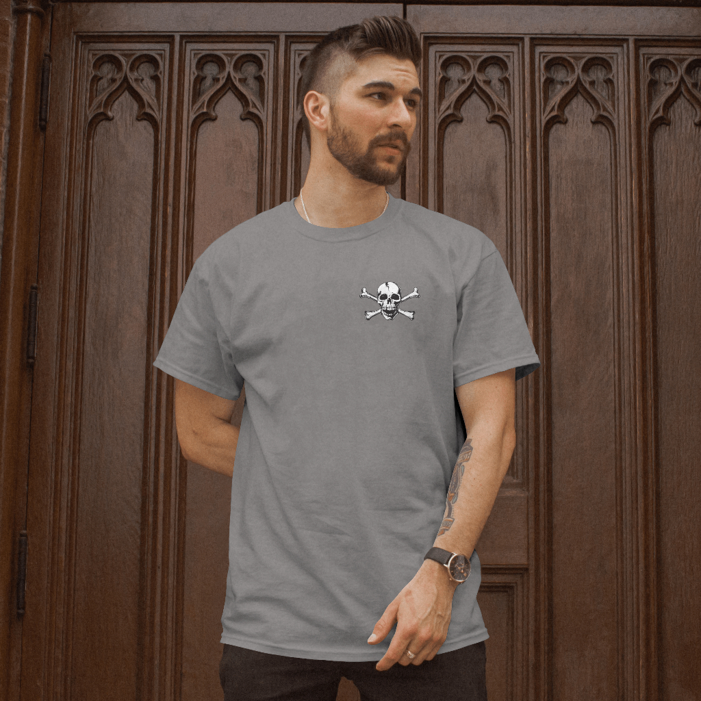 black & white skull and crossbones t-shirt