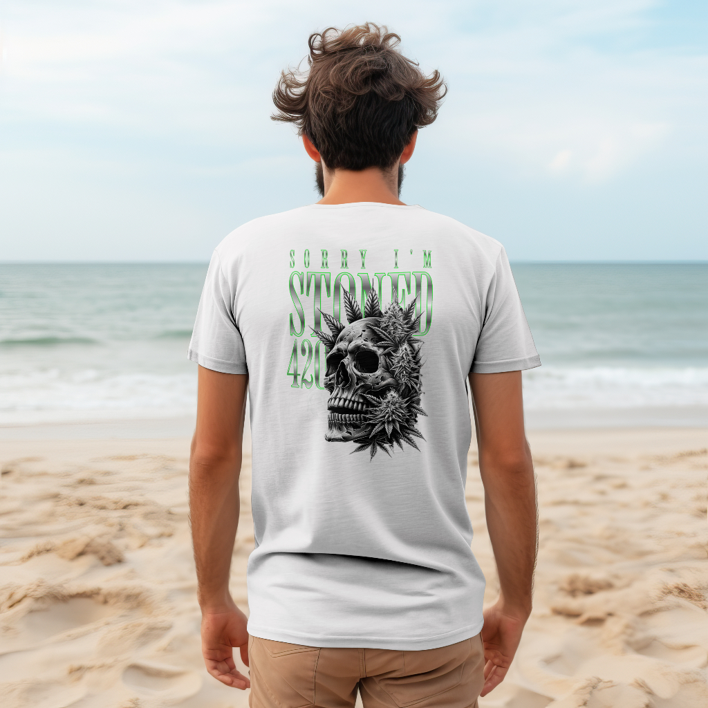 sorry im stoned back Graphic skull t-shirt