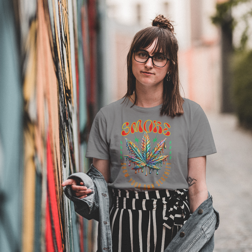 Colorful cannabis leaf smoke t-shirt front design