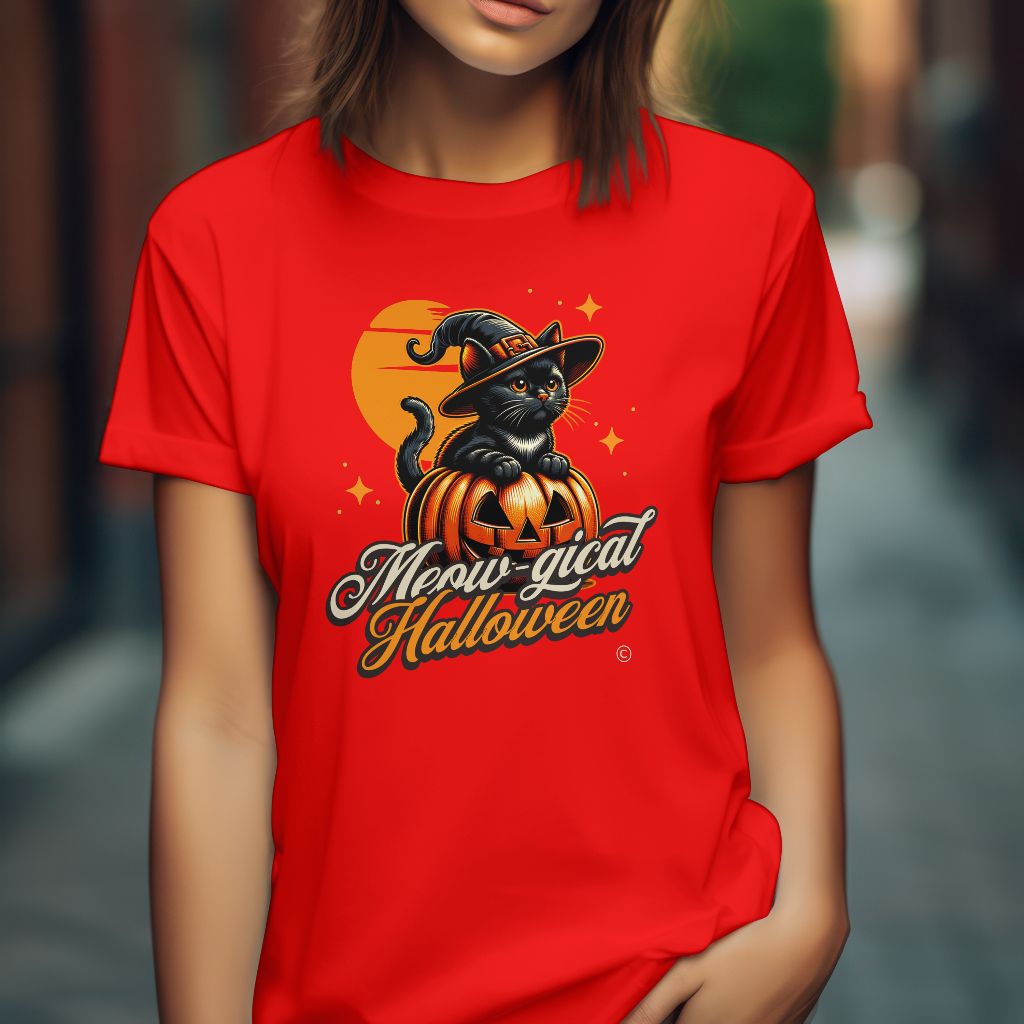 Meow-gical halloween t-shirt front design