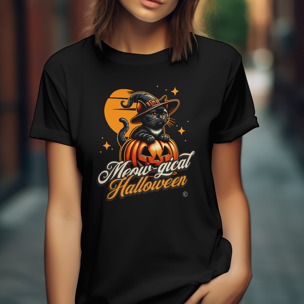 Meow-gical halloween t-shirt front design