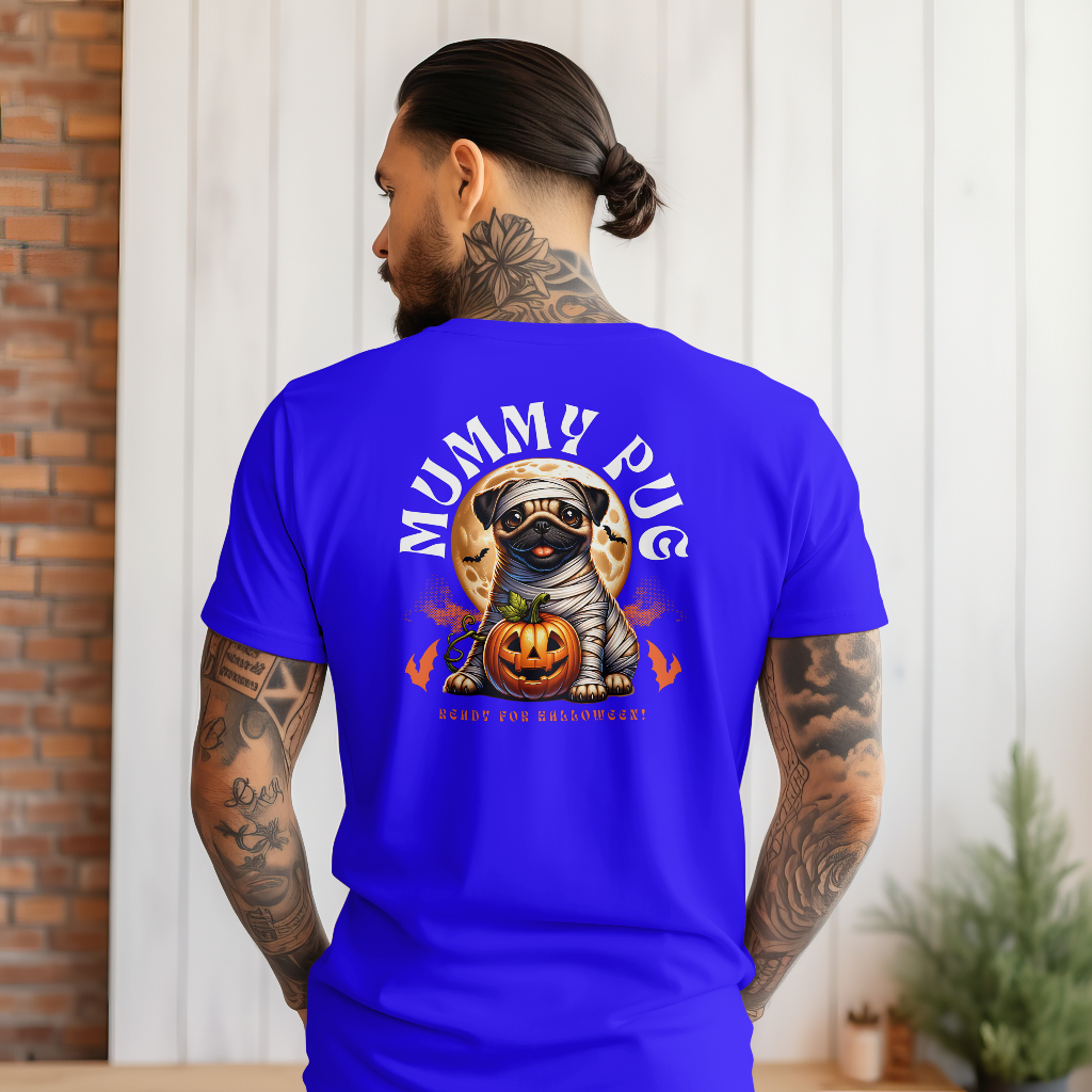 Mummy pug halloween t-shirt rear design