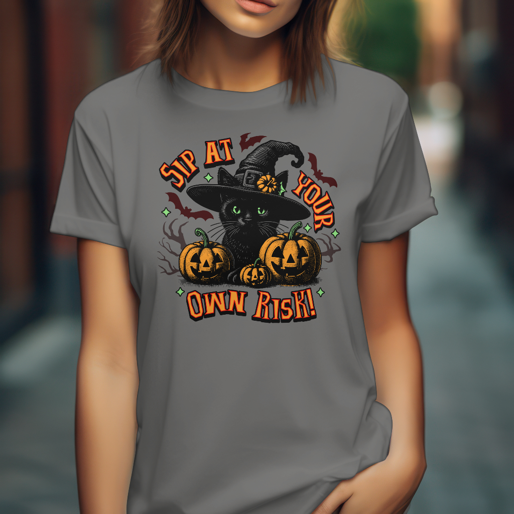 Halloween themed t-shirt sip at own risk front design