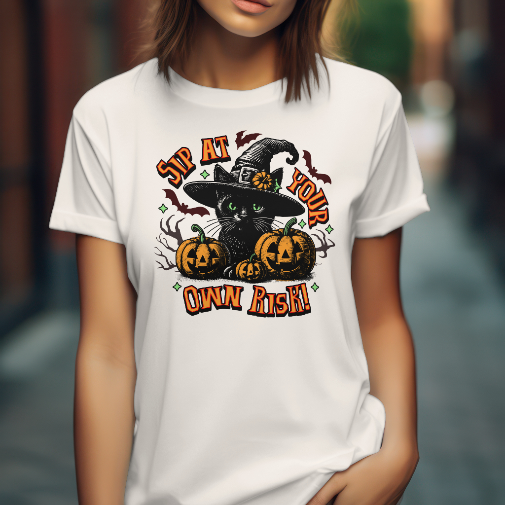 Halloween themed t-shirt sip at own risk front design