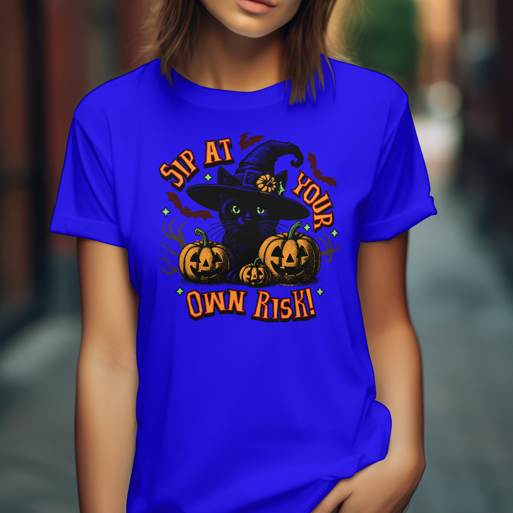 Halloween themed t-shirt sip at own risk front design