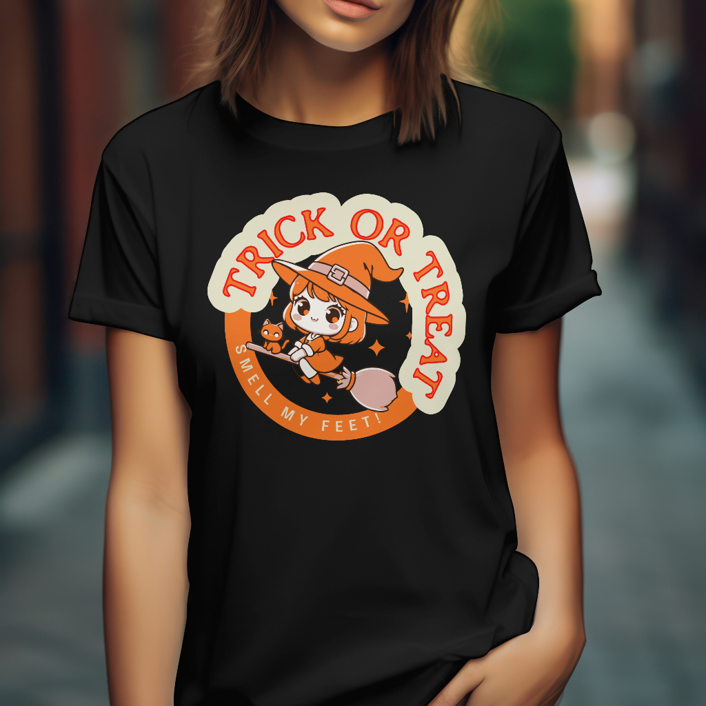 Halloween themed trick or treat smell my feet t-shirt front design