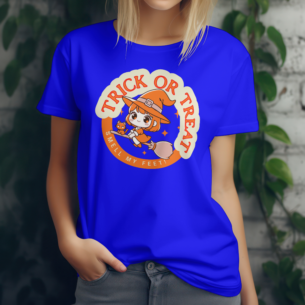 Halloween themed trick or treat smell my feet t-shirt front design