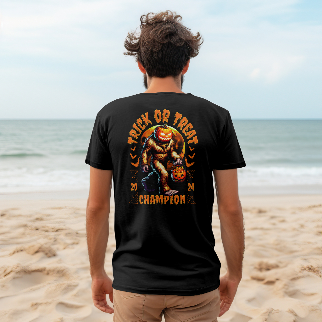 Trick or treat champion Bigfoot t-shirt rear design