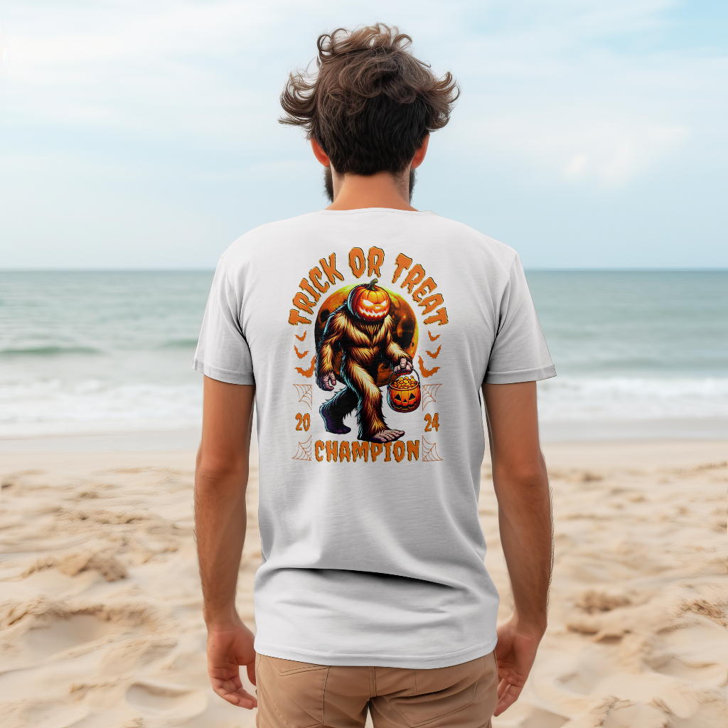 Trick or treat champion Bigfoot t-shirt rear design