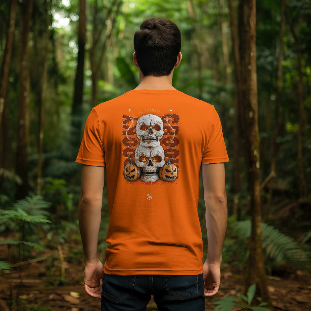 Halloween-themed t-shirt spooky groovy rear skull design