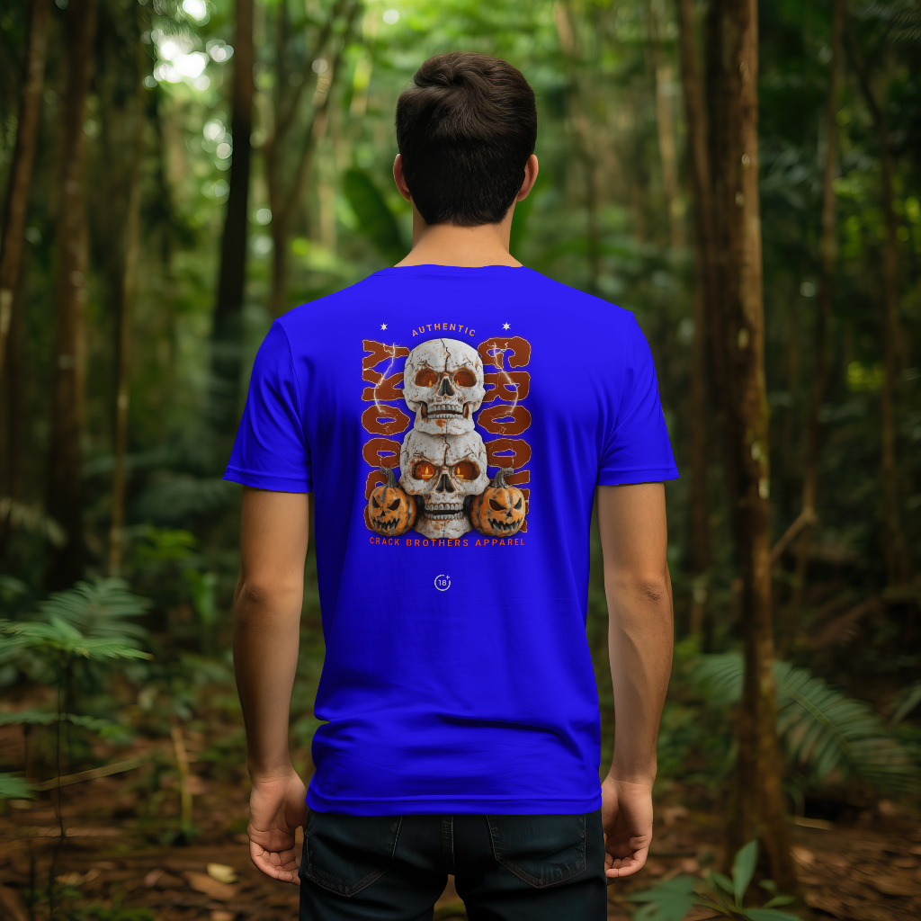 Halloween-themed t-shirt spooky groovy rear skull design