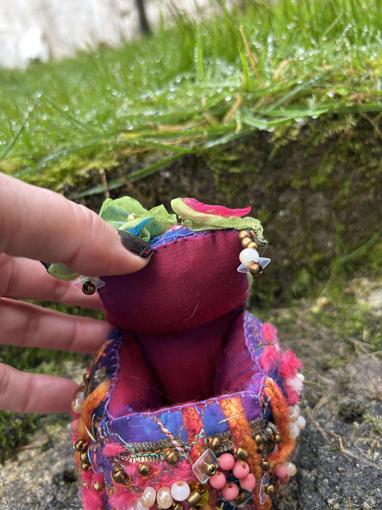 Textile Art Floral Treasure Box with Satin Lining