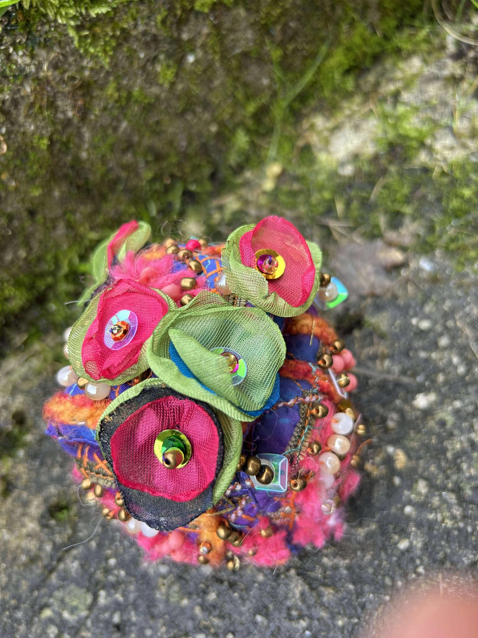 Textile Art Floral Treasure Box with Satin Lining