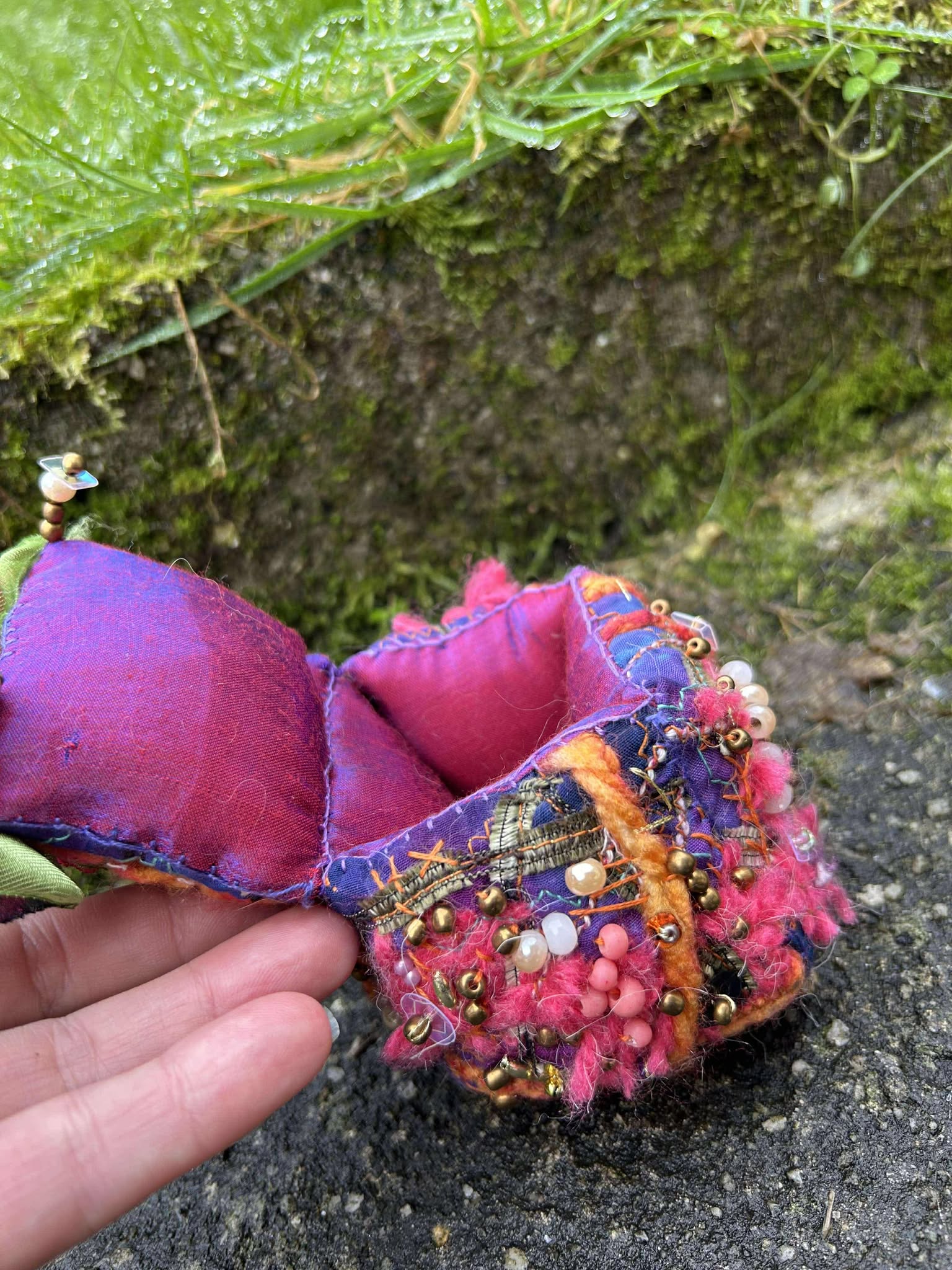 Textile Art Floral Treasure Box with Satin Lining