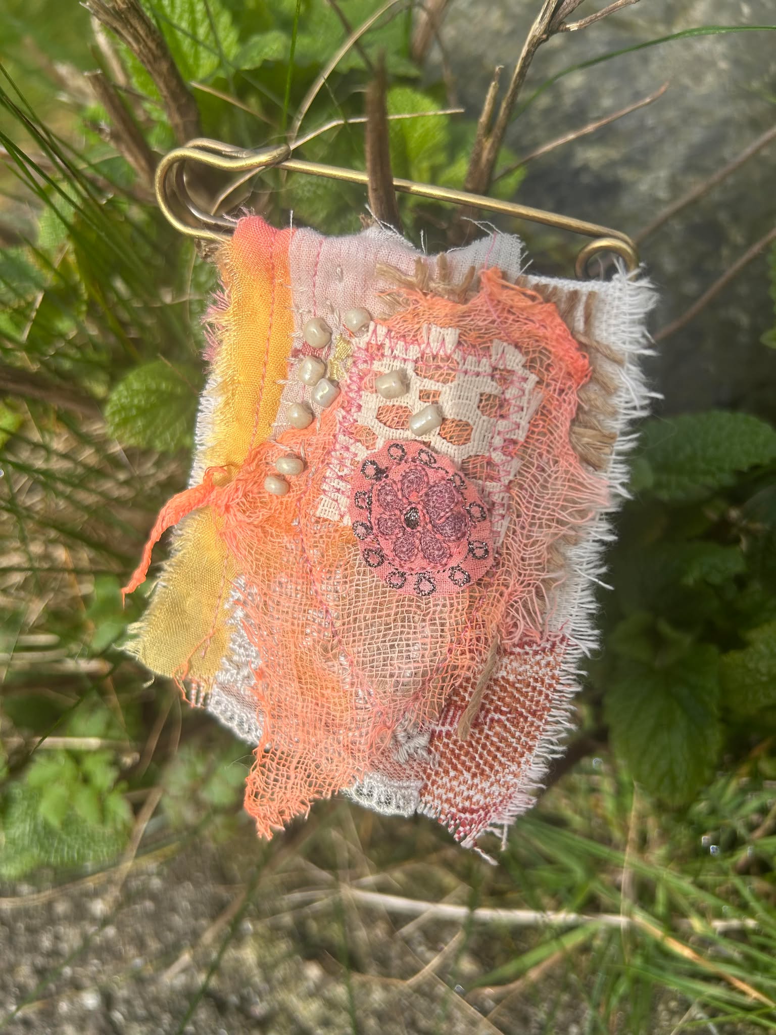 Textile Art Scarf/Hat/Bag/Lapel Pin