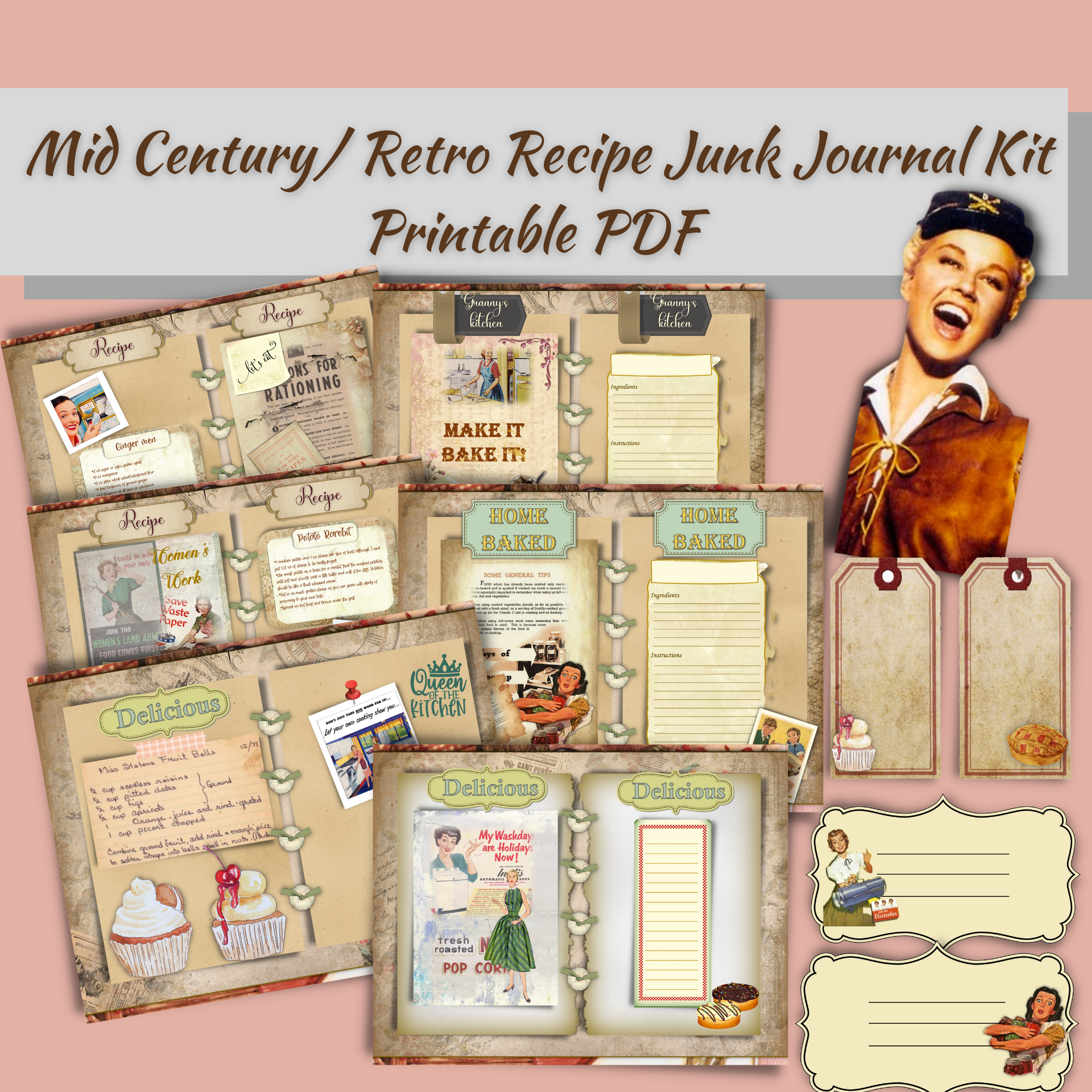 1950's Housewife Cooking Journal - Vintage Housewife Kitchen Journal Printable