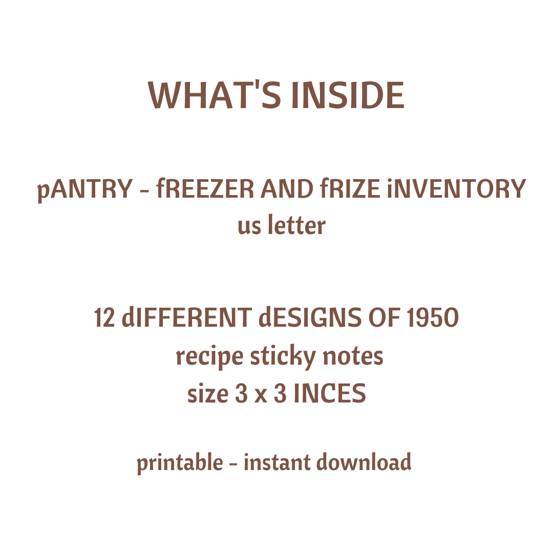 1950s Housewife Printable Kitchen Inventory Bundle with Sticky Notes