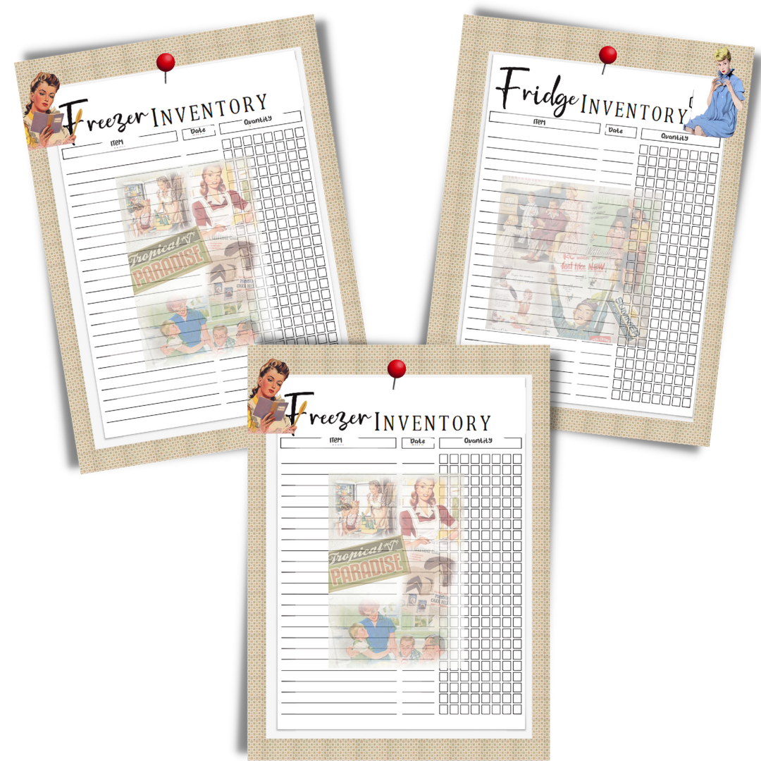 1950s Housewife Printable Kitchen Inventory Bundle with Sticky Notes