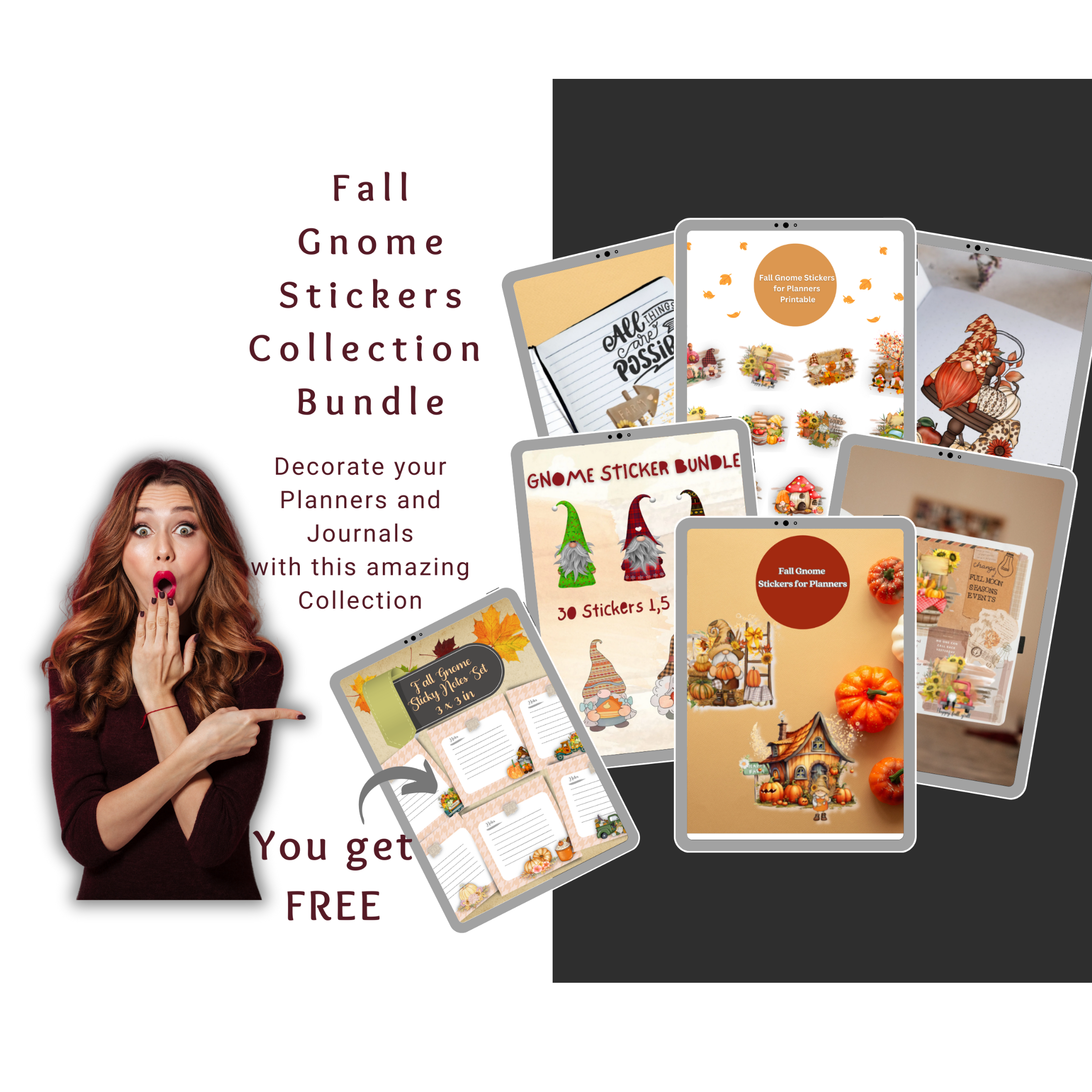 Fall Gnome Sticker Bundle for Planners – Over 70 Adorable Designs + Free Sticky Notes!