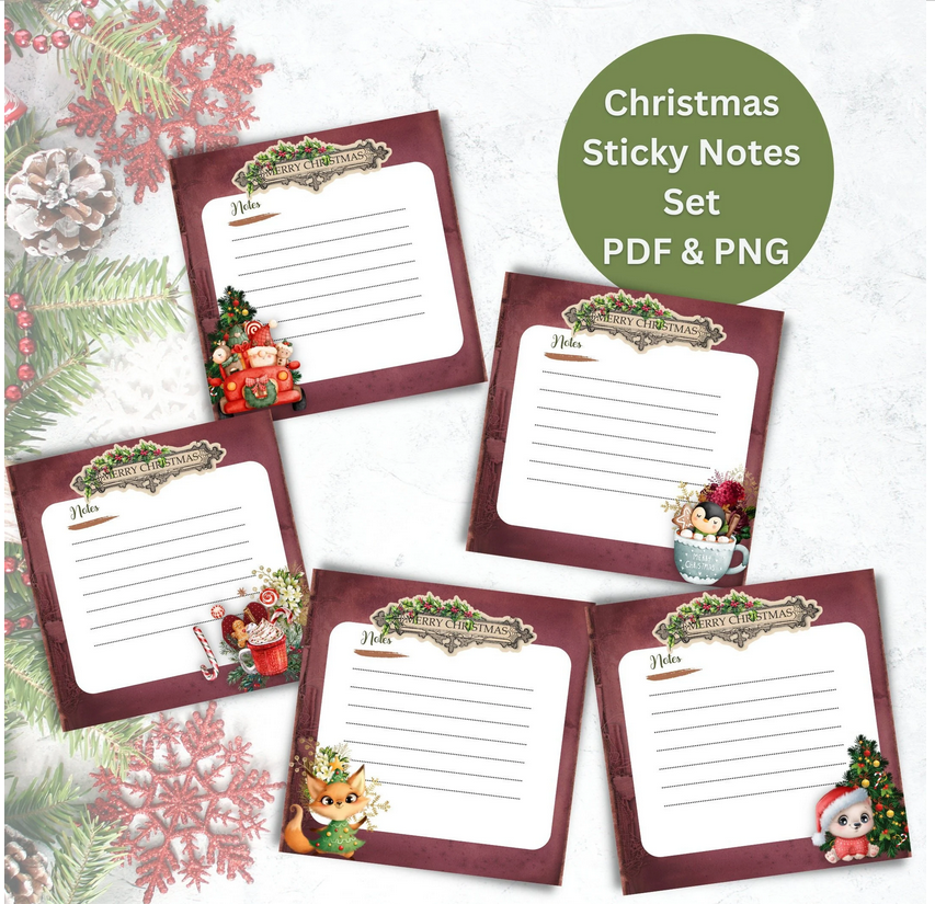 Christmas Gnomes Sticky Notes Set Printable PDF and PNG 