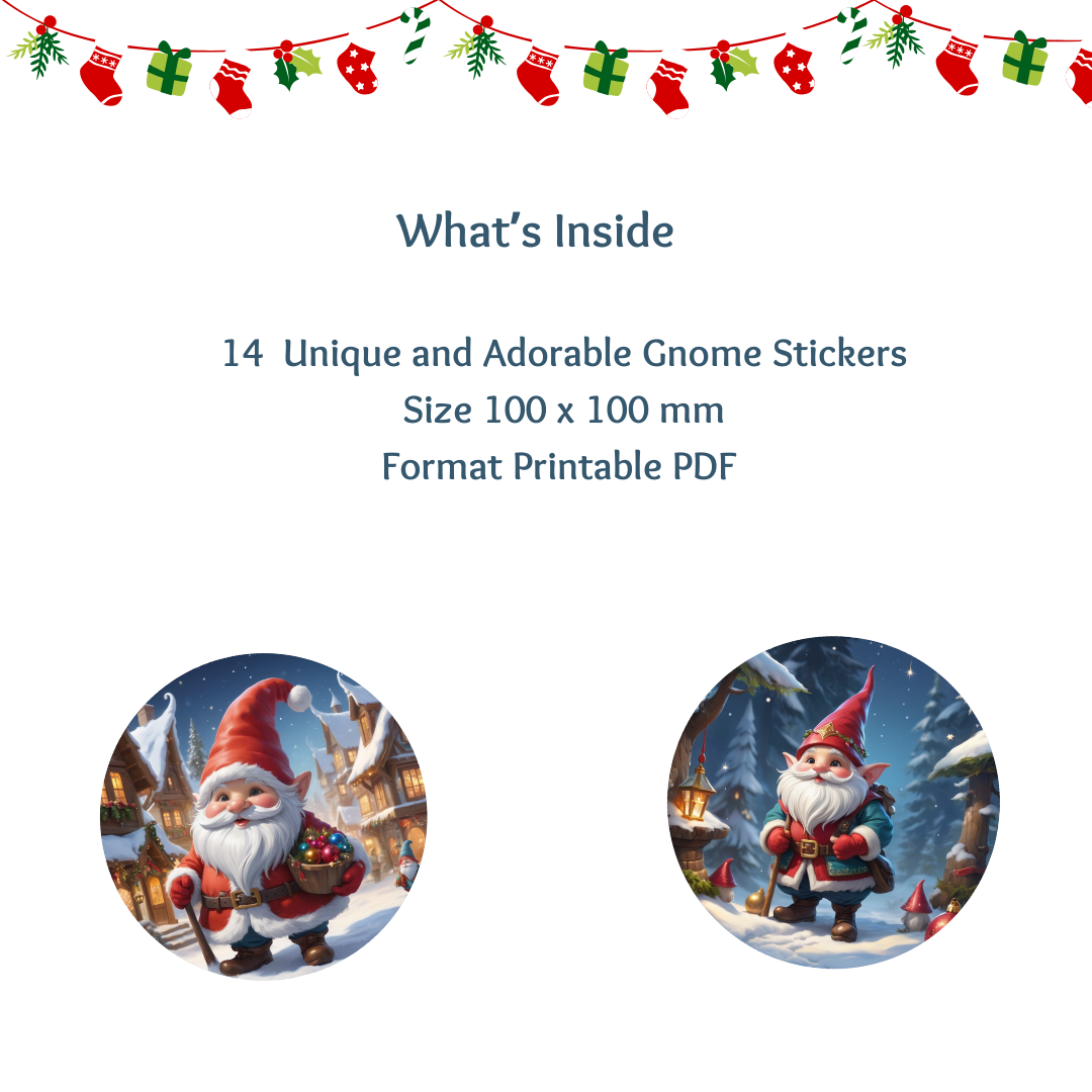 Printable Christmas Gnome Stickers | Enchanting Christmas Gnome Decor PDF