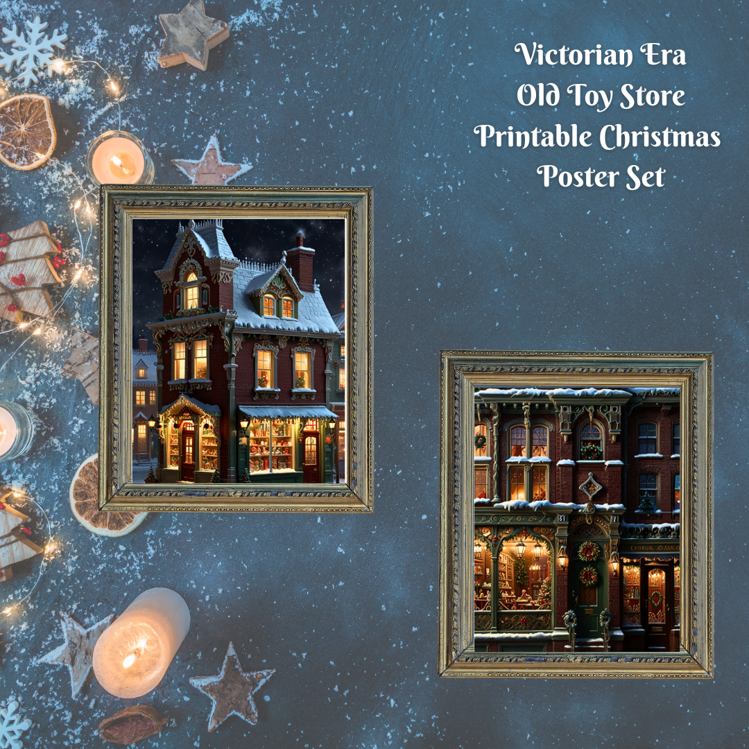 Victorian Christmas Magic: Exclusive Old Toy Shop Wall Art Set 