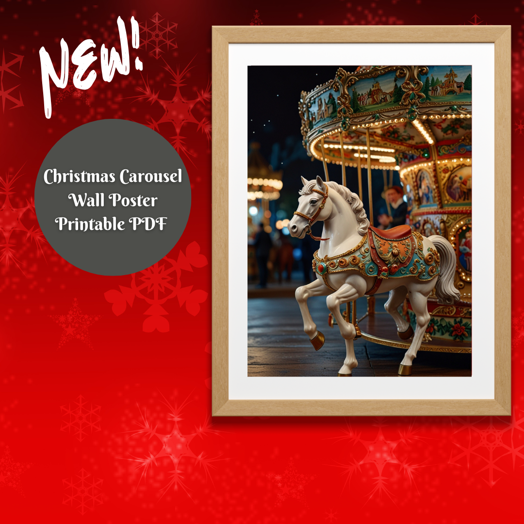 Christmas Carousel Vintage Wall Art 16 X 20 in 