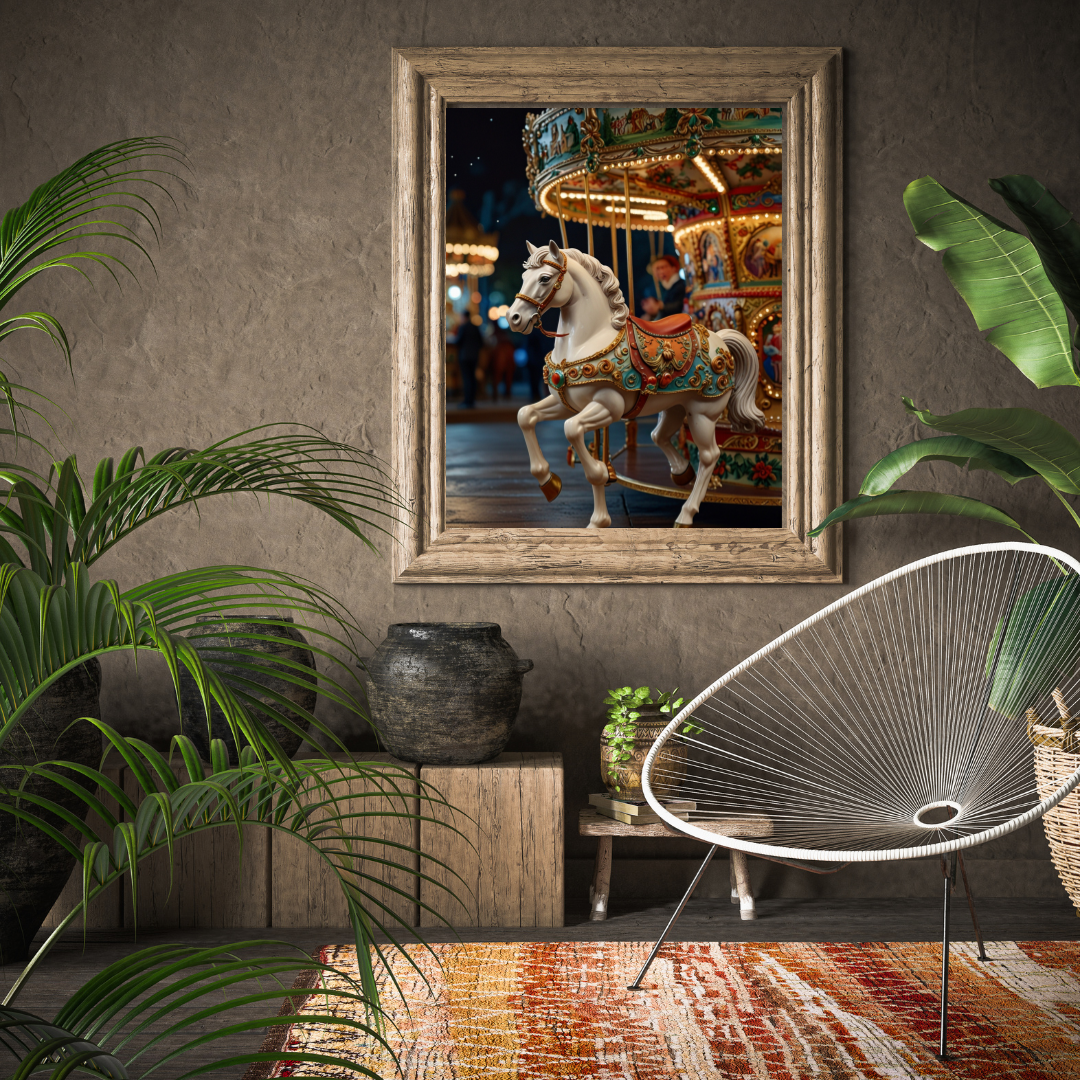 Christmas Carousel Vintage Wall Art 16 X 20 in 