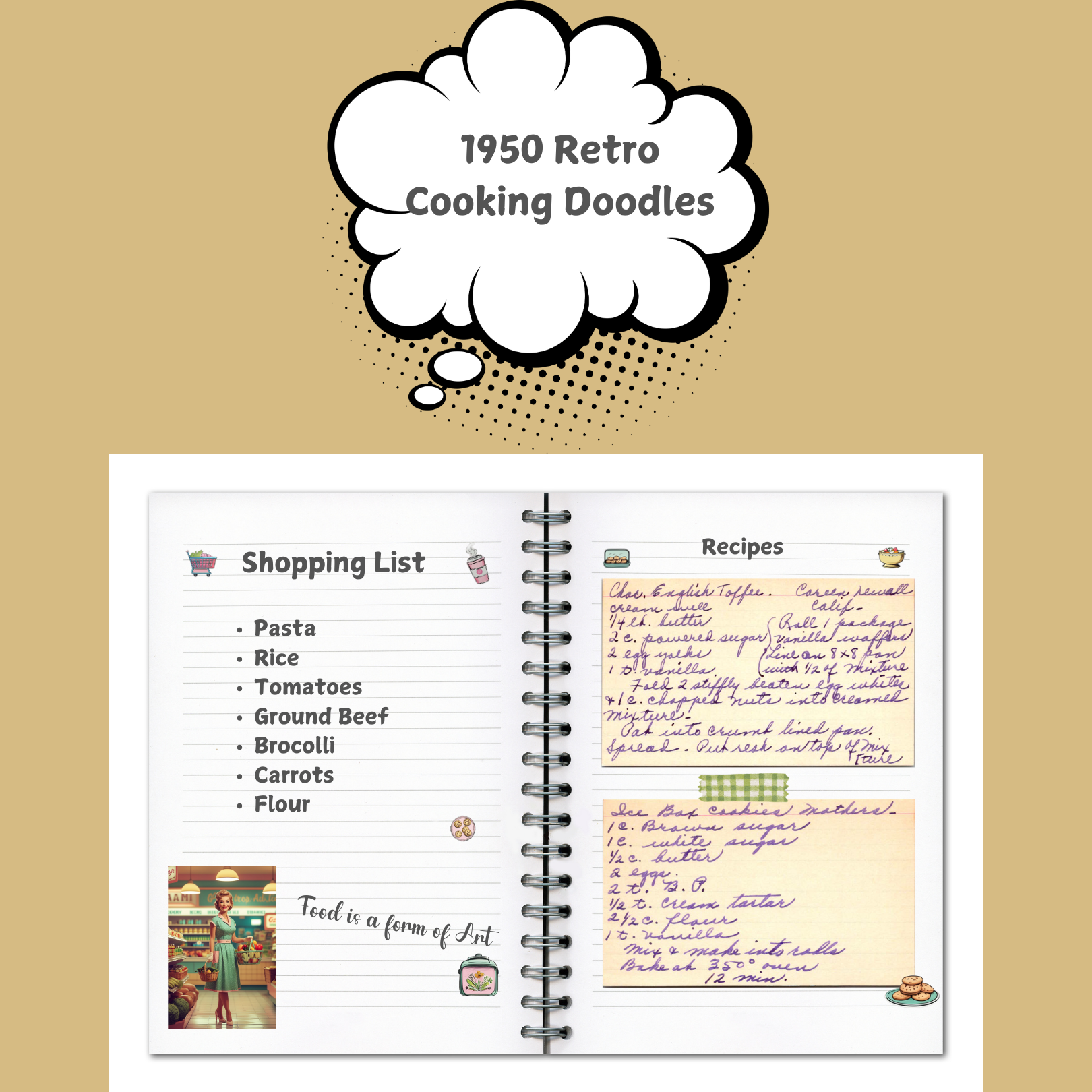 Vintage 1950s Cooking Doodles - Perfect for Adding Retro Charm to Your Projects!