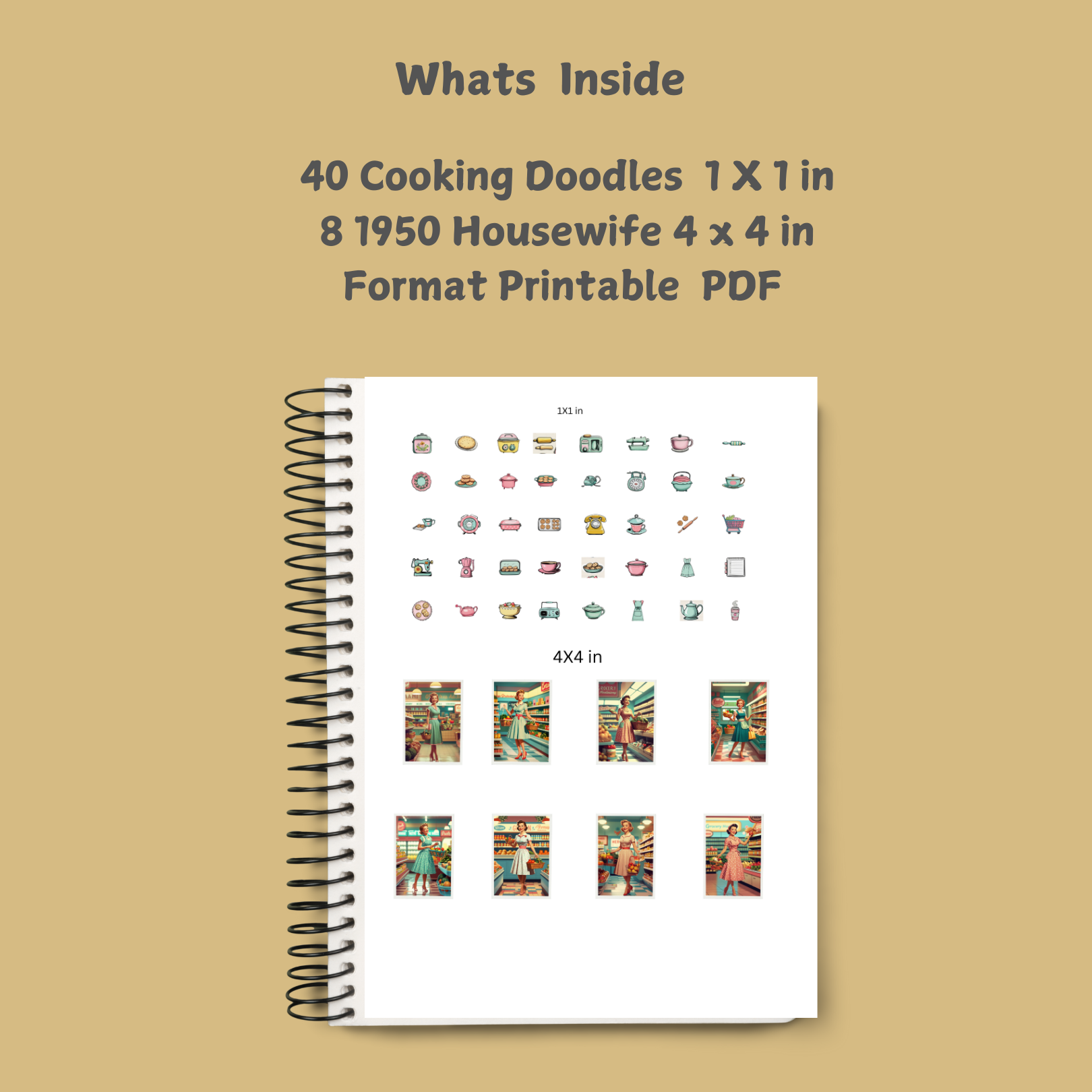 Vintage 1950s Cooking Doodles - Perfect for Adding Retro Charm to Your Projects!