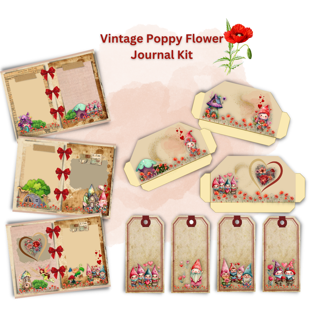 Poppy Flower Junk Journal| Spring Junk Journal Kit | Printable PDF| Scrapbooking