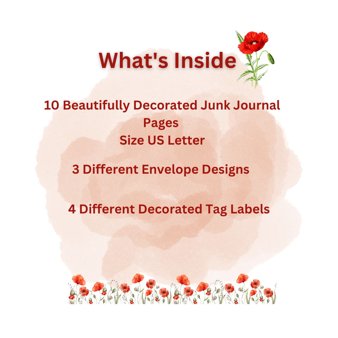 Poppy Flower Junk Journal| Spring Junk Journal Kit | Printable PDF| Scrapbooking