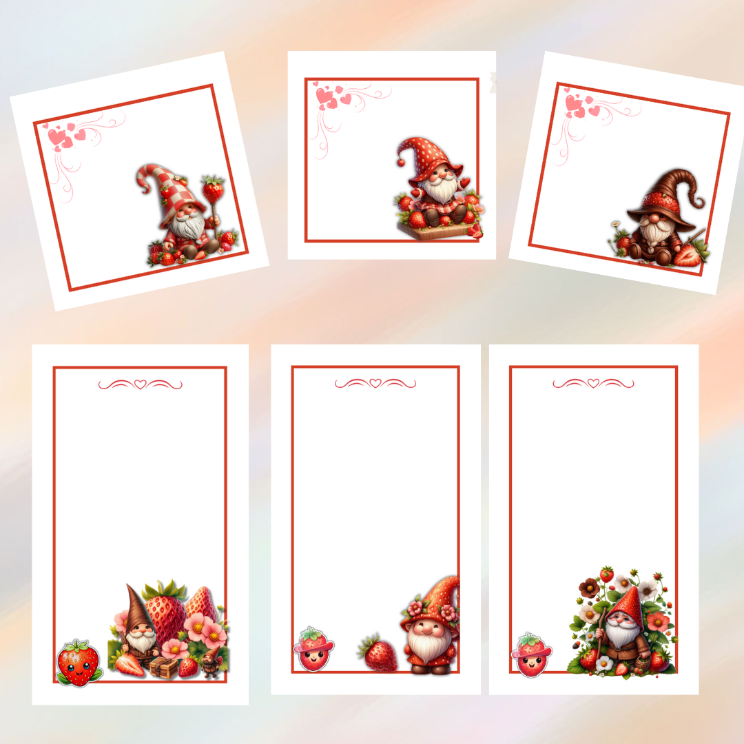 Strawberry Gnome Stickers Printable for Planners - Cute, Fun & Whimsical Decor, DIY Craft Stickers, Digital Download