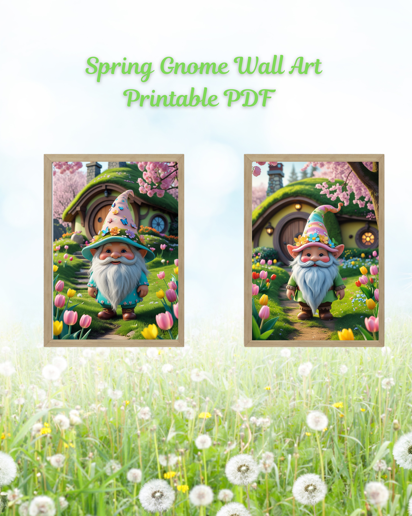 Whimsical Spring Gnome Wall Poster Set – Printable PDF (16x20 in) 
