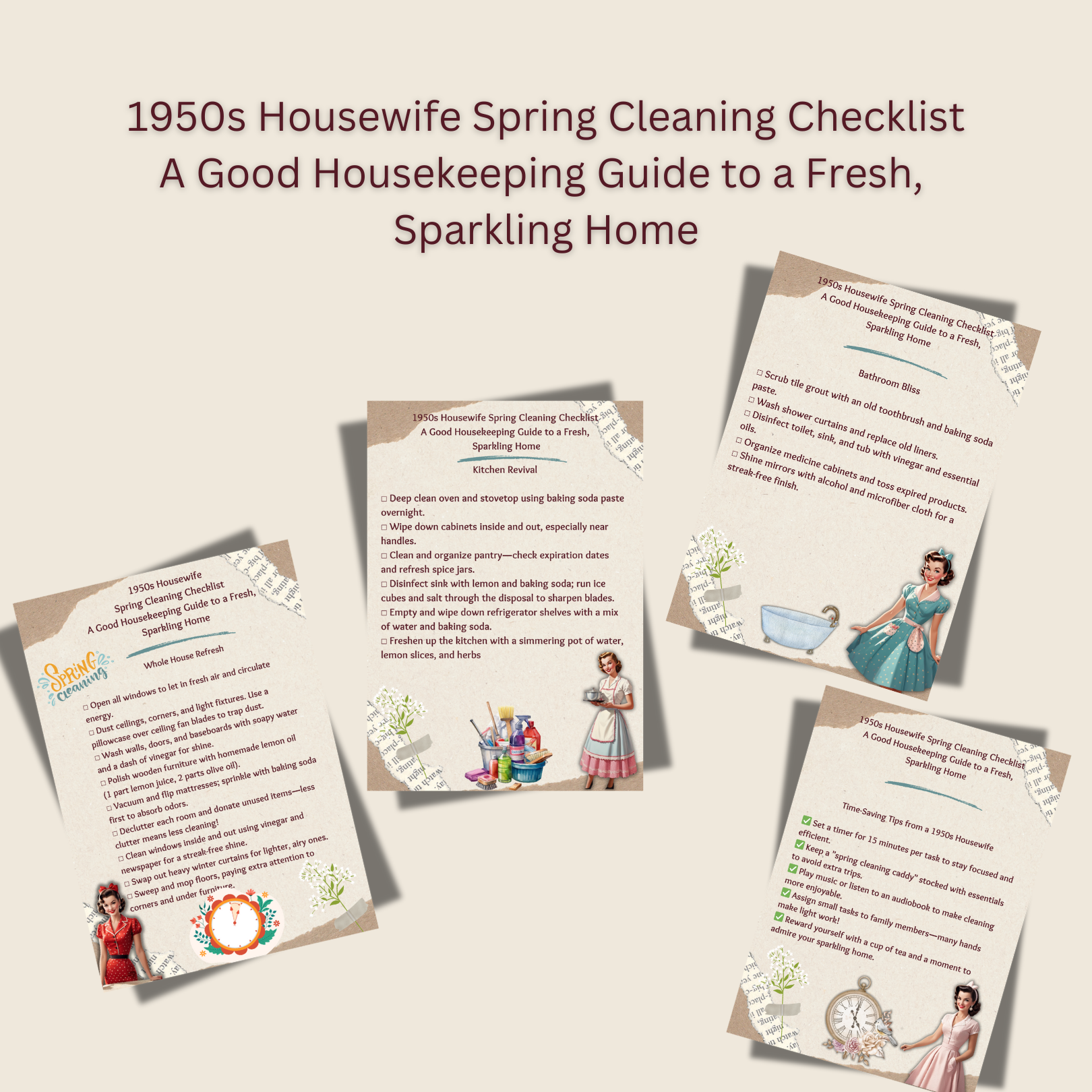 1950s Housewife Spring Cleaning Checklist – A Vintage Guide to a Sparkling Home!